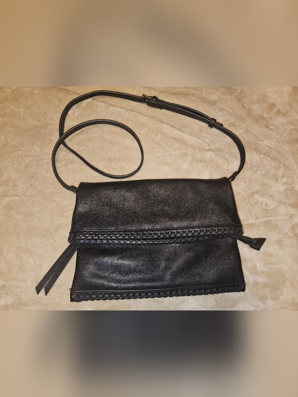 Women's Moda Luxe Black Leather Crossbody Bag/Clutch - Sleek Everyday Style